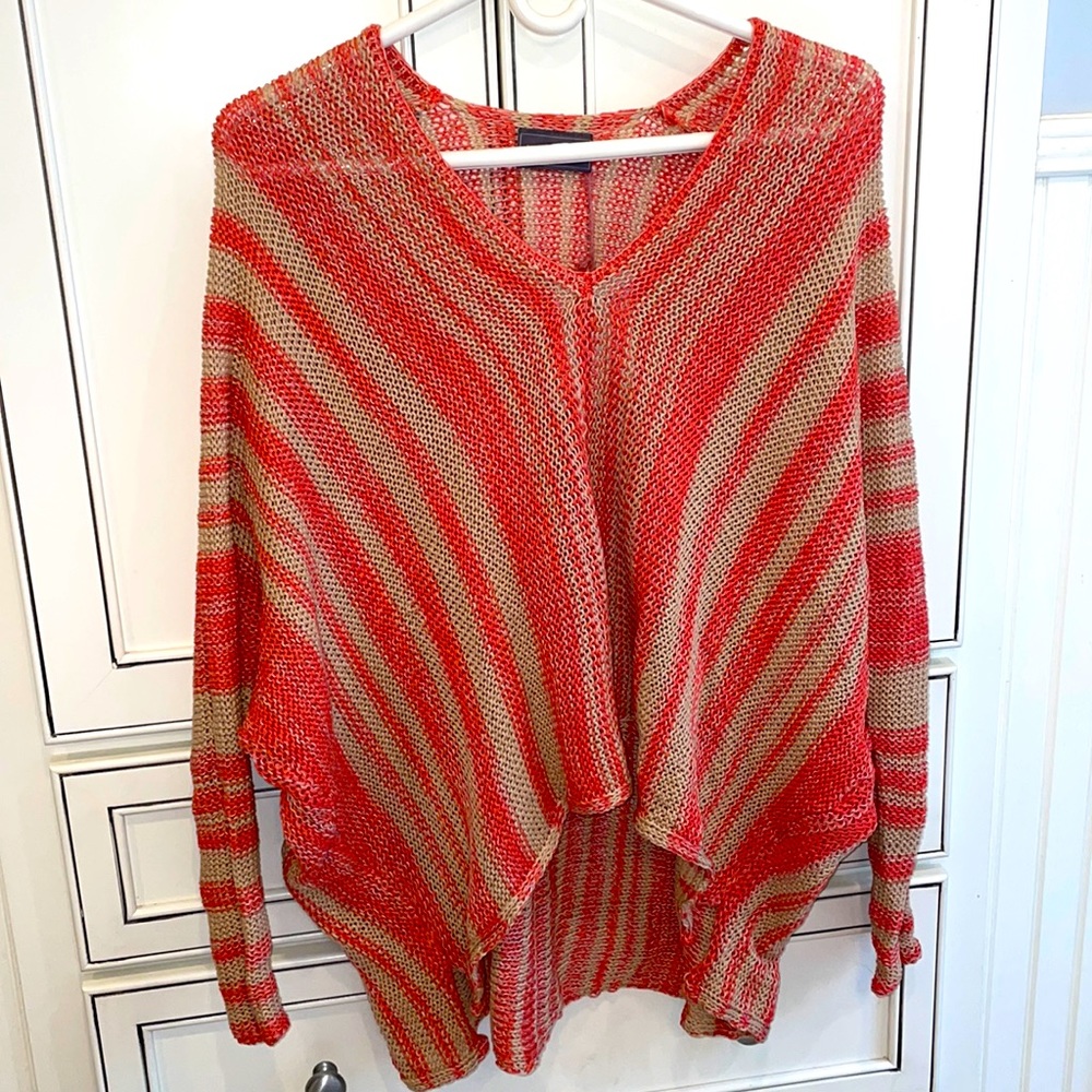 Coral/tan WOODEN SHIPS poncho, S/M
